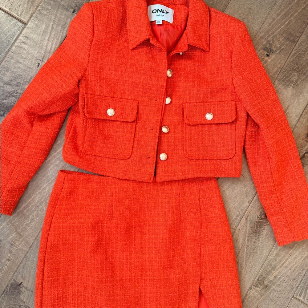 Only Vibrant Orange Tweed Suit